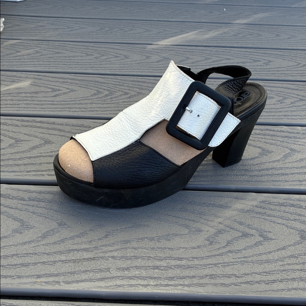 Arche Taynam Slingback Heeled Platform Shoes Leather Black & White EU 39 US 8